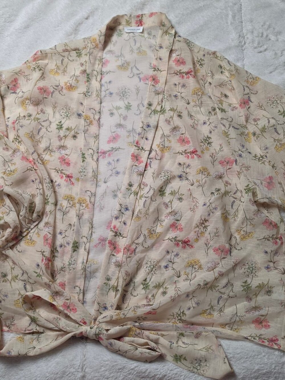 Chicsoul Floral Kimono Style Top Front Tie Chiffon 1XL